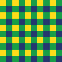 Gingham fabric square checkered seamless pattern in in blue, green, yellow color for Brazil Independence Day September 7. Vector illustration.