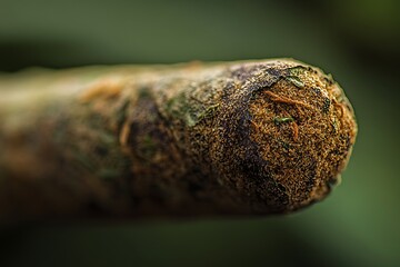 Cannabis blunt showing trichomes and orange pistils macro