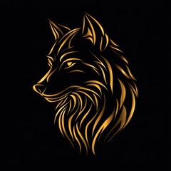 Obraz premium A stylized golden wolf head design on a black background, showcasing elegance and strength.