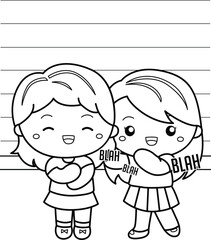 Kids Activity Conversation Chit Chat Girl Gossip Expression Cartoon Coloring Set