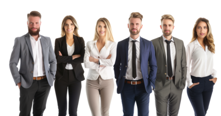 Group of smiling business people. Isolated over transparent background