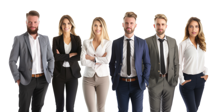 Group of smiling business people. Isolated over transparent background