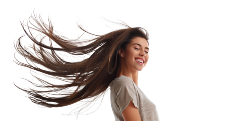 Portrait of a young woman with long healthy hair.
