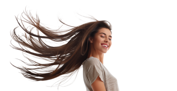 Portrait of a young woman with long healthy hair.
