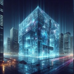 Architectural Projection Hologram projected onto the side of a b