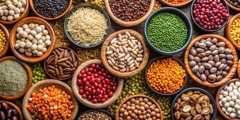 Variety of dried legumes including lentils, chickpeas, and beans, legumes, dried, beans, lentils, chickpeas, variety