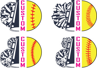 Custom Cheer Baseball, Baseball Clipart, Cheer Pom Poms Cut Files