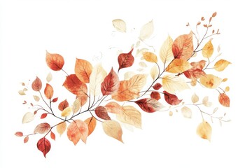 whimsical hand-drawn vector illustration of fall leaves in warm golden hues, intertwined with elegant typography to evoke a cozy autumn atmosphere illustration