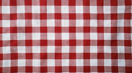 
Red and white checkered tablecloth fabric texture background 