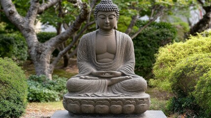 Fototapeta premium Serene Buddha statue contemplates in peaceful solitude, a popular and captivating image.