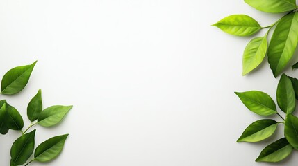 Fototapeta premium A serene composition of green leaves against a plain background, perfect for nature-themed designs and backgrounds.