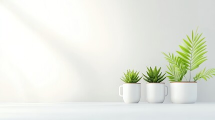 A serene display of green plants in white pots, perfect for enhancing any modern interior space with a touch of nature.