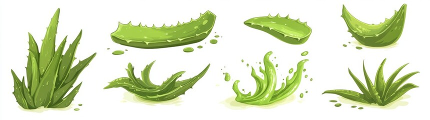 Fototapeta premium Aloe vera leaves splashed with juice, cut out