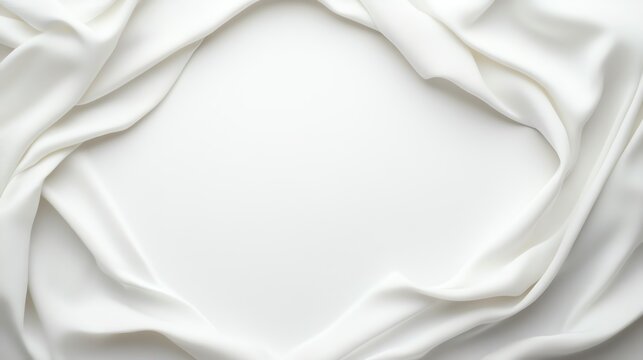 Elegant white fabric draping gracefully to create a soft frame, perfect for backgrounds and product displays.