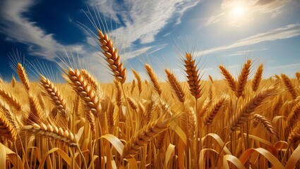 Golden Wheat Fields: A Bountiful Harvest Under a Clear Blue Sky