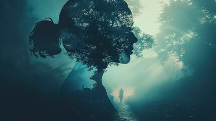 Nature silhouette portrait featuring a lone figure walking