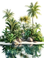 Fototapeta premium Tranquil Tropical Lagoon Oasis with Lush Foliage and Serene Azure Waters
