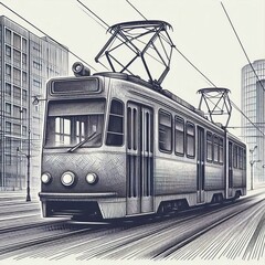 Cross Hatching Tram A digital illustration of a tram created usi