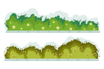 Environmental colorful vegetation, cartoon garden bushes in 2 different shades of green. 