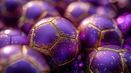 Purple soccer balls with golden glitter accents.