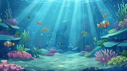 Marine underwater scene in cartoon style 