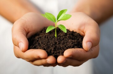 Hands Holding Young Sprout with Soil
