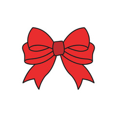 Red ribbon Christmas bow icon. Minimal. Decorative. festive. Logo. Decoration element for giftbox present. White background. Isolated. Flat design.