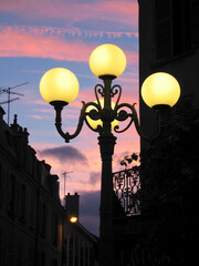 Historical Streetlights in Fontainebleau at night