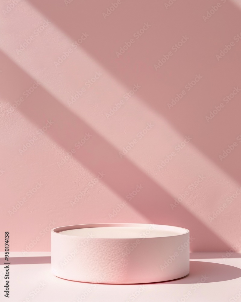 Poster soft pink minimalist mockup circular podium in monochromatic pastel background with gentle shadows f