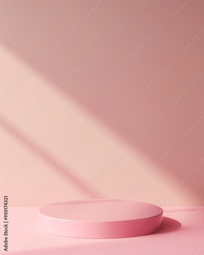 Poster Monochromatic Soft Pink Minimalist Mockup with Circular Podium and Diffused Lighting on Pastel Background