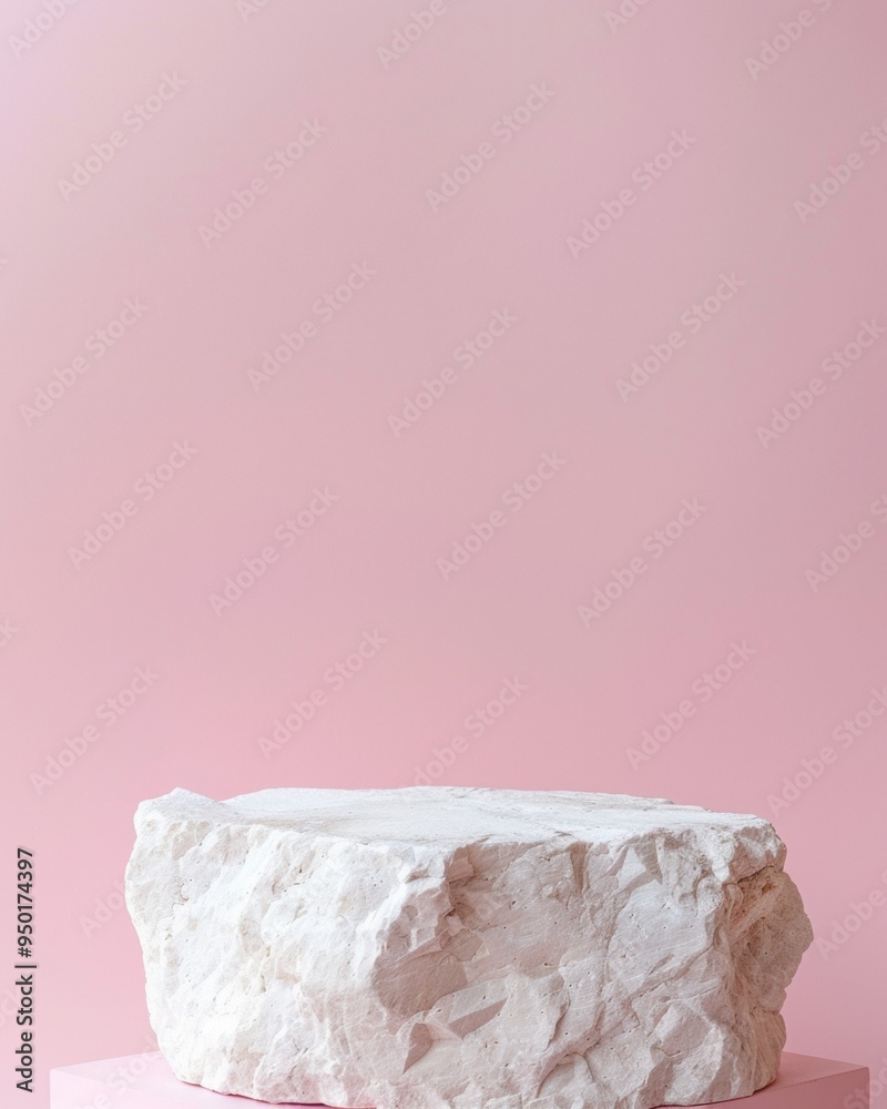 Poster minimalist stone podium on pastel pink background with soft glow and gradient effect
