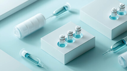 packaging with medical ampoules on a blue background