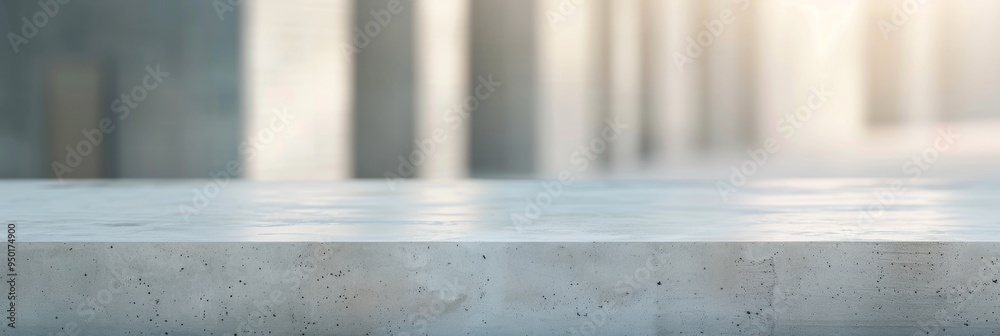Poster minimalist concrete table with modern architecture background - soft ambient lighting, pastel colors