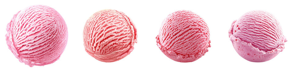 Delicious pink ice cream scoops arranged creatively, perfect for dessert and food-related projects.