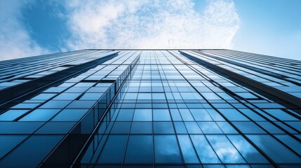 A Low Angle View of a Modern Glass Skyscraper