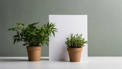 Empty paper card with green plant for mockup