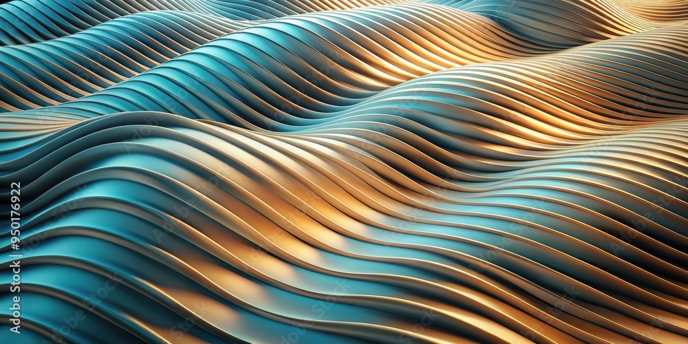 Poster Abstract surface with a wave-like pattern, created in rendering, wave, band, abstract, background, surface,rendering, design, texture