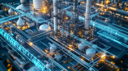 Fototapeta premium Industrial Factory with Data Flow.