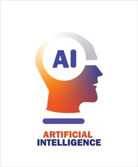 Artificial intelligence head illustration, future technology, human face, head and AI