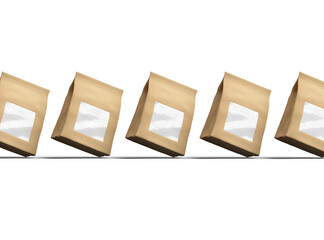 Render of a long paper doypack with the window hole on a transparent background