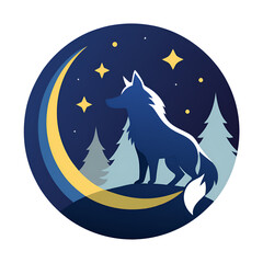 A wolf is howling at the bright, full moon while standing in a circle that adds to the mysterious atmosphere of the night sky