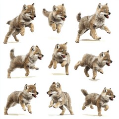 Fototapeta premium A collage of playful puppies in various running poses.