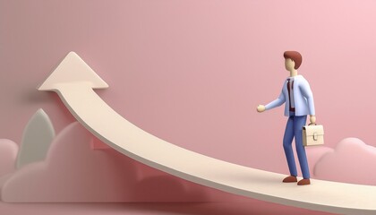 A stylized figure walks toward a growing arrow, symbolizing progress and success in a professional journey.