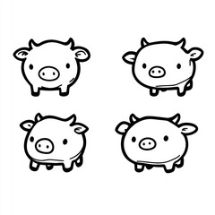 Four cute cartoon pigs in a simple, playful style.
