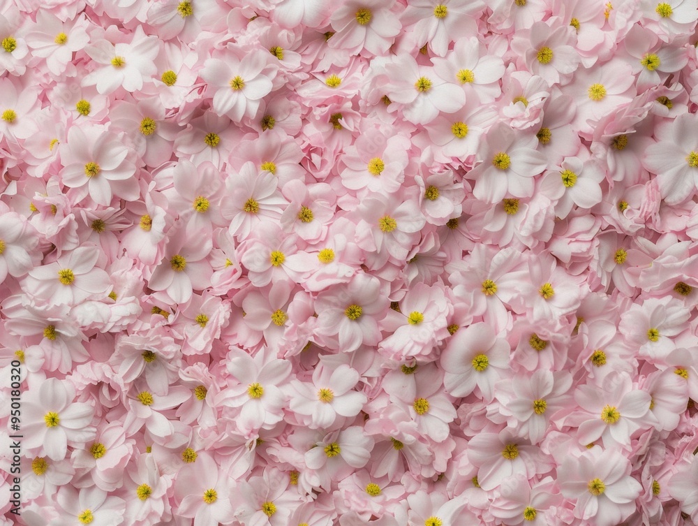 Poster Symmetrical Aerial View of Intricate Geometric Patterns with Soft Pastel Pink Flowers and Diffused Lighting