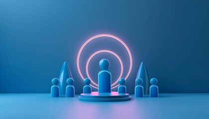 An abstract representation of leadership and influence with blue figures and glowing elements, perfect for business concepts.