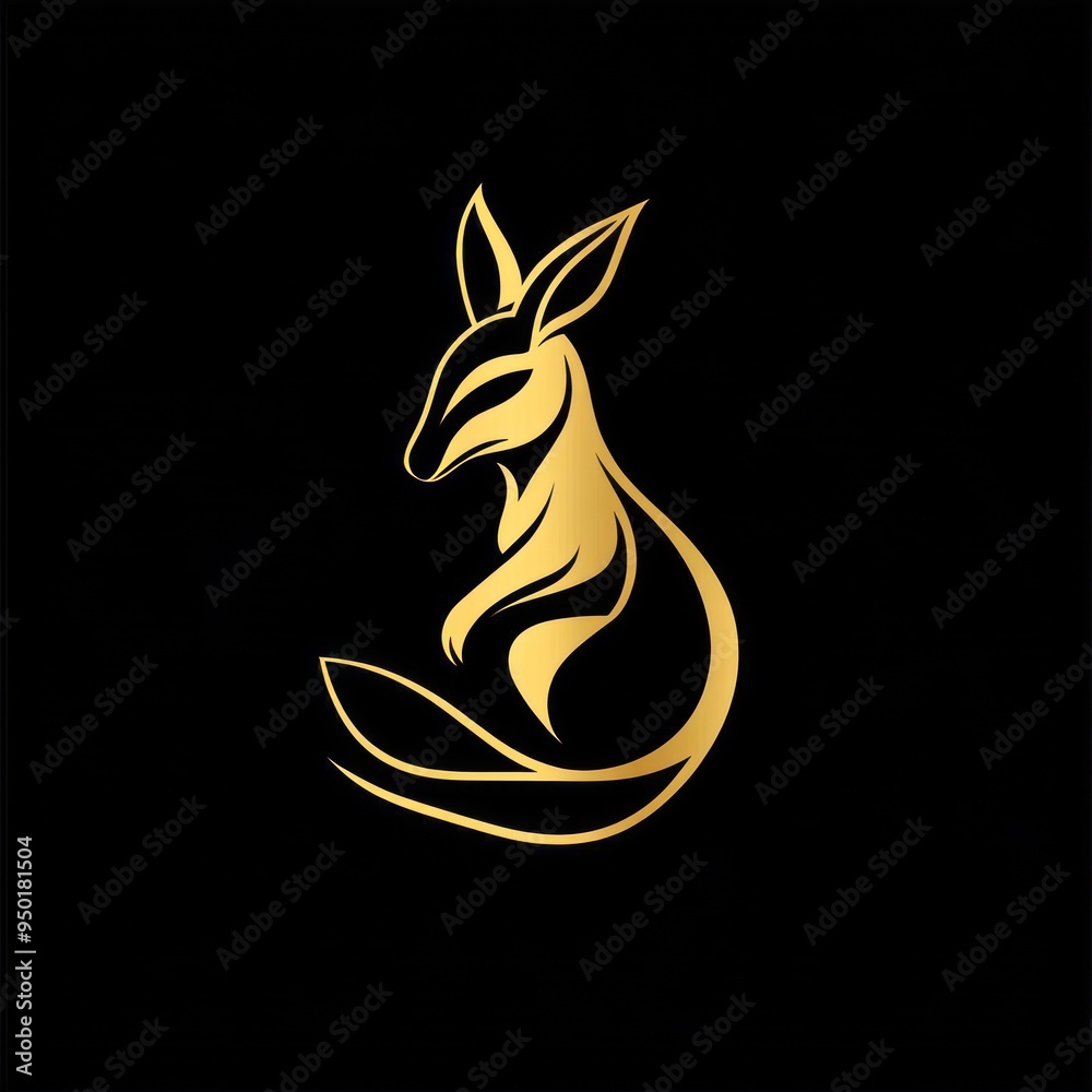 Sticker A stylized golden kangaroo silhouette on a black background, representing elegance and nature.