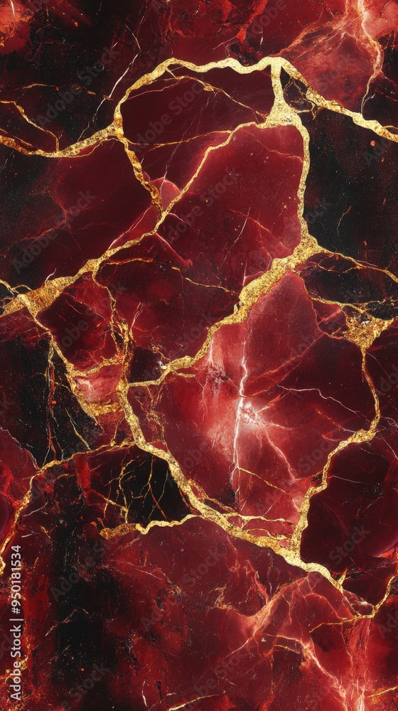 Poster Seamless marble pattern in rich burgundy with gold veins, [Abstract Background Marble], [Regal and bold]