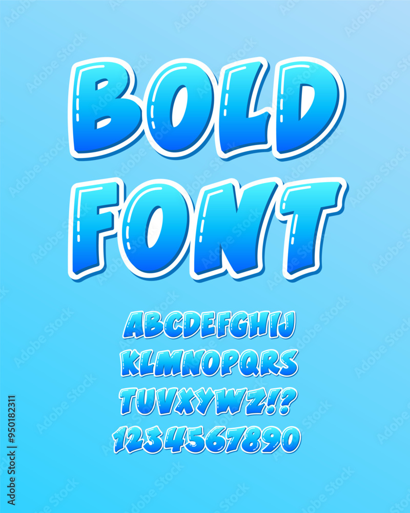 Poster bold volumetric font. blue gradient alphabet. kids video game typo.