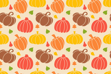 Autumn Pumpkin Seamless Pattern. Seasonal Endless Background. Fall Harvest Gift Wrapping Paper. Thanksgiving Backdrop.